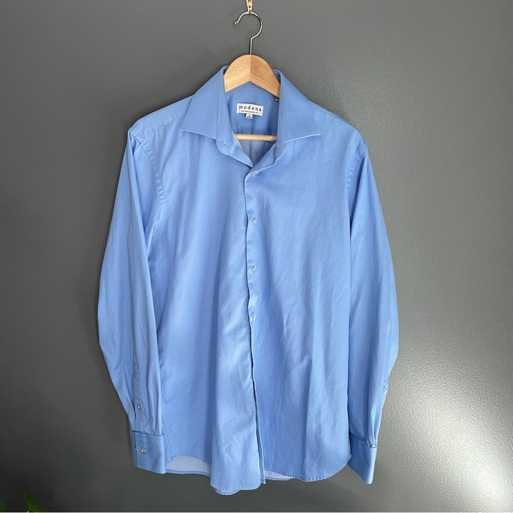 Modena Mens Button Up Light Blue Dress Shirt